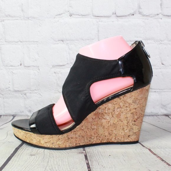 Adrienne Vittadini Shoes - Adrienne Vittadini Chelle Black Back Zip Cork Wedge Heel Platform Sandals US 9 M